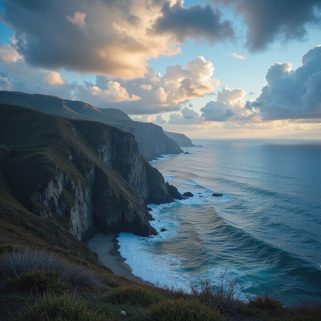 Surreal Coastal Landscape in a Dreamy Cyberpunk Style
