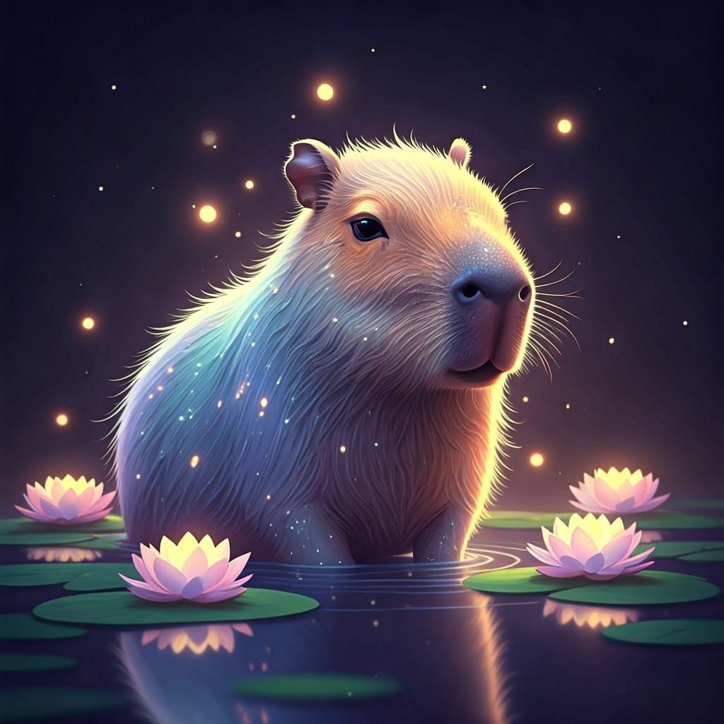 Celestial Capybara in Dreamy Cosmic Pond