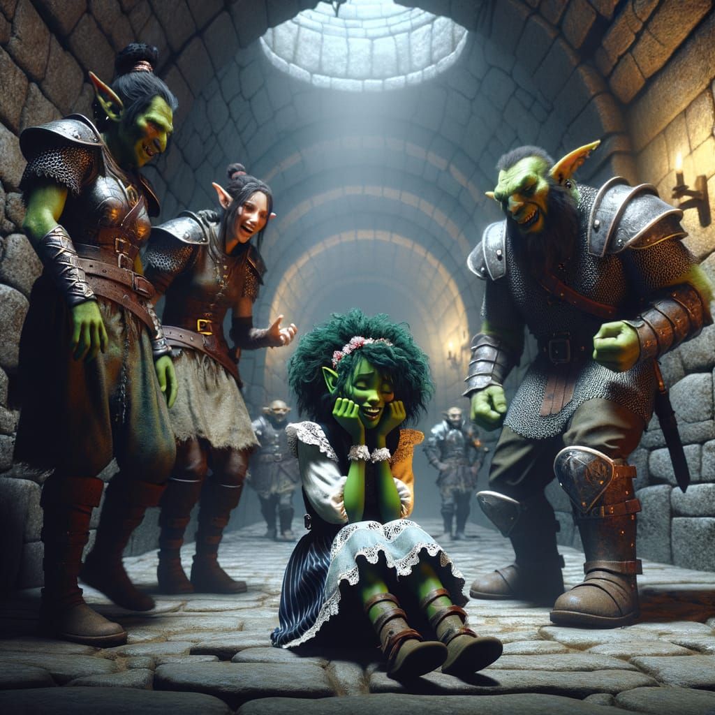 Embarrassed Goblin Girl in Dungeon Basement