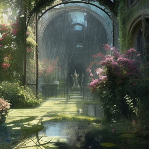 High Gothic Victorian Garden in Sunlight