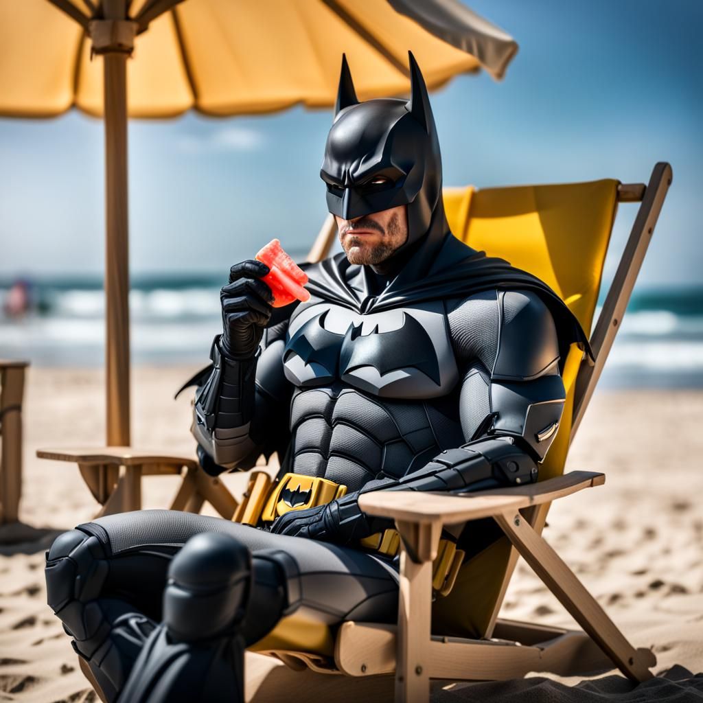 Batman Relaxes on the Beach in 8k Photo