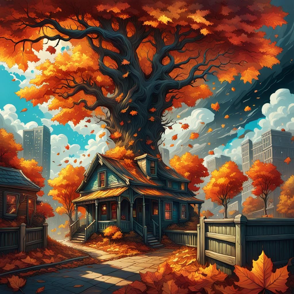 Epic Autumn Leaves Digital Matte Painting