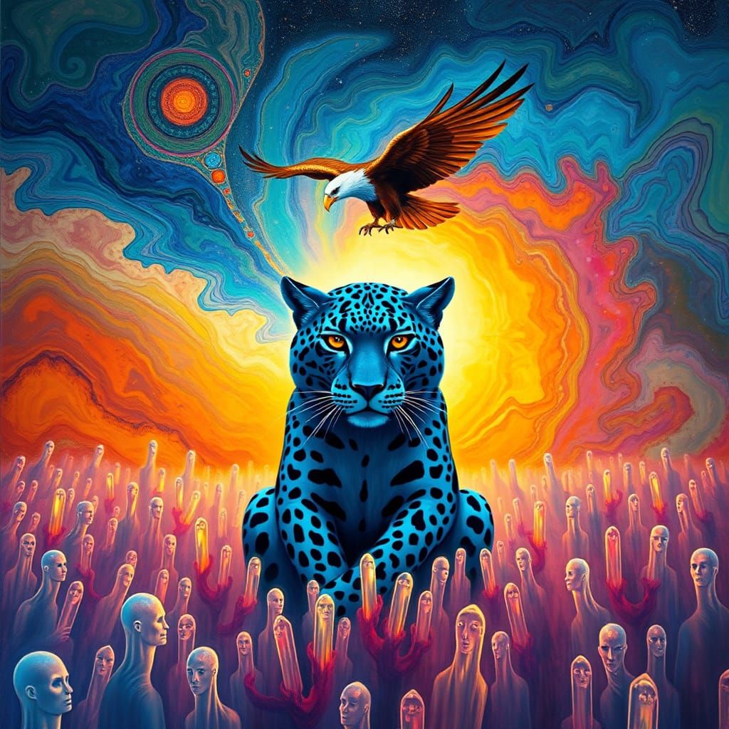 Cosmic Dreamscape with Leopard King, Digital Art