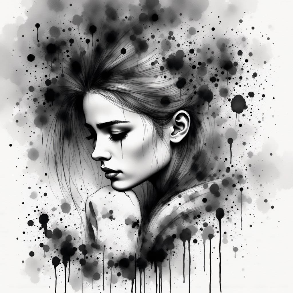 Norse Goddess in Monochrome Charcoal Portrait