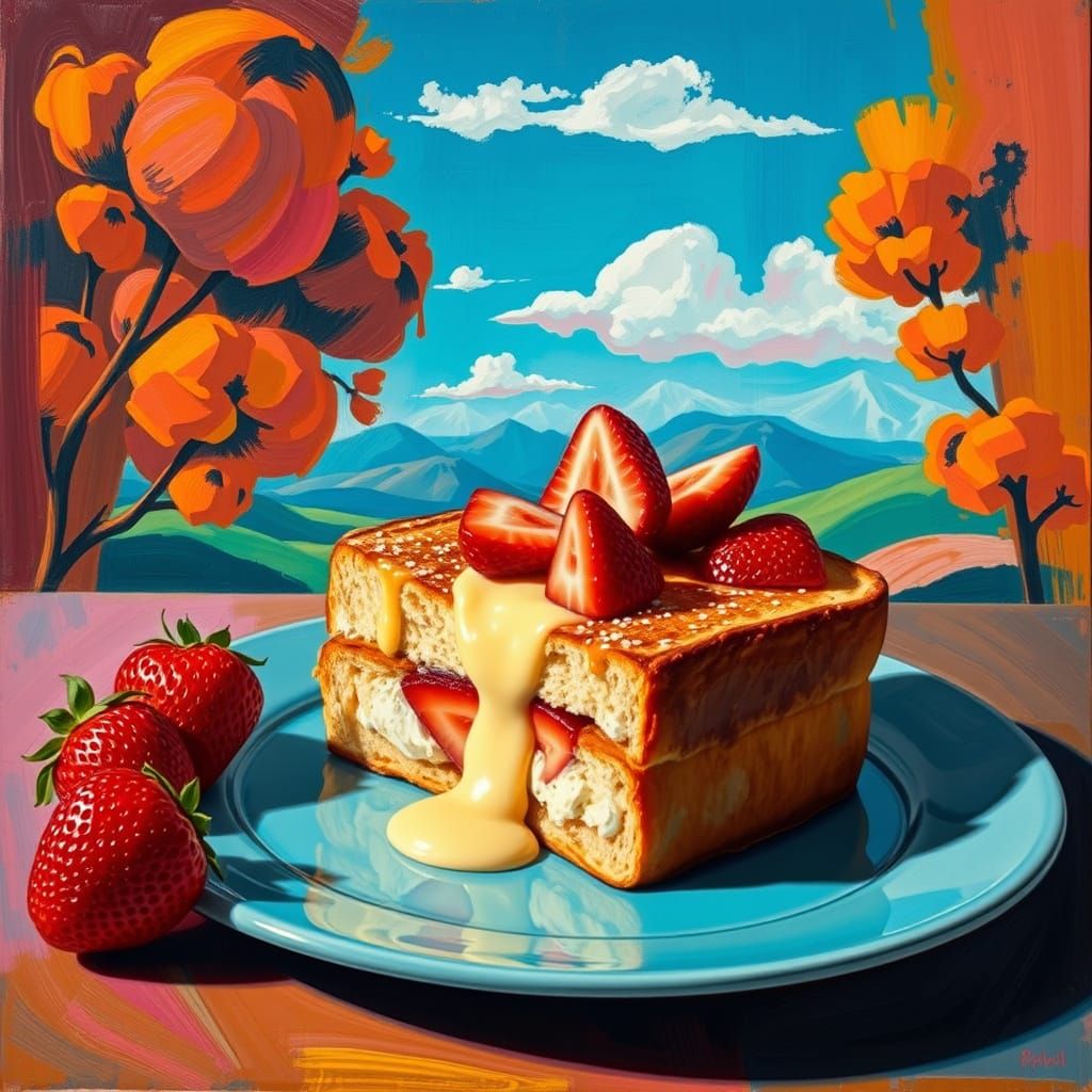 Decadent French Toast with Cheesecake and Strawberries in Vi...