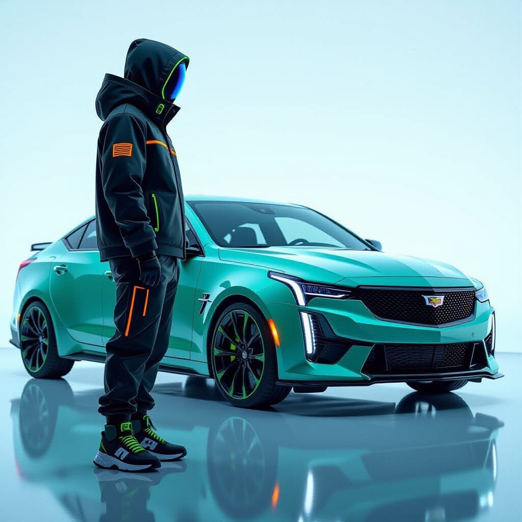 Futuristic Techwear Figure and Car in Digital Art