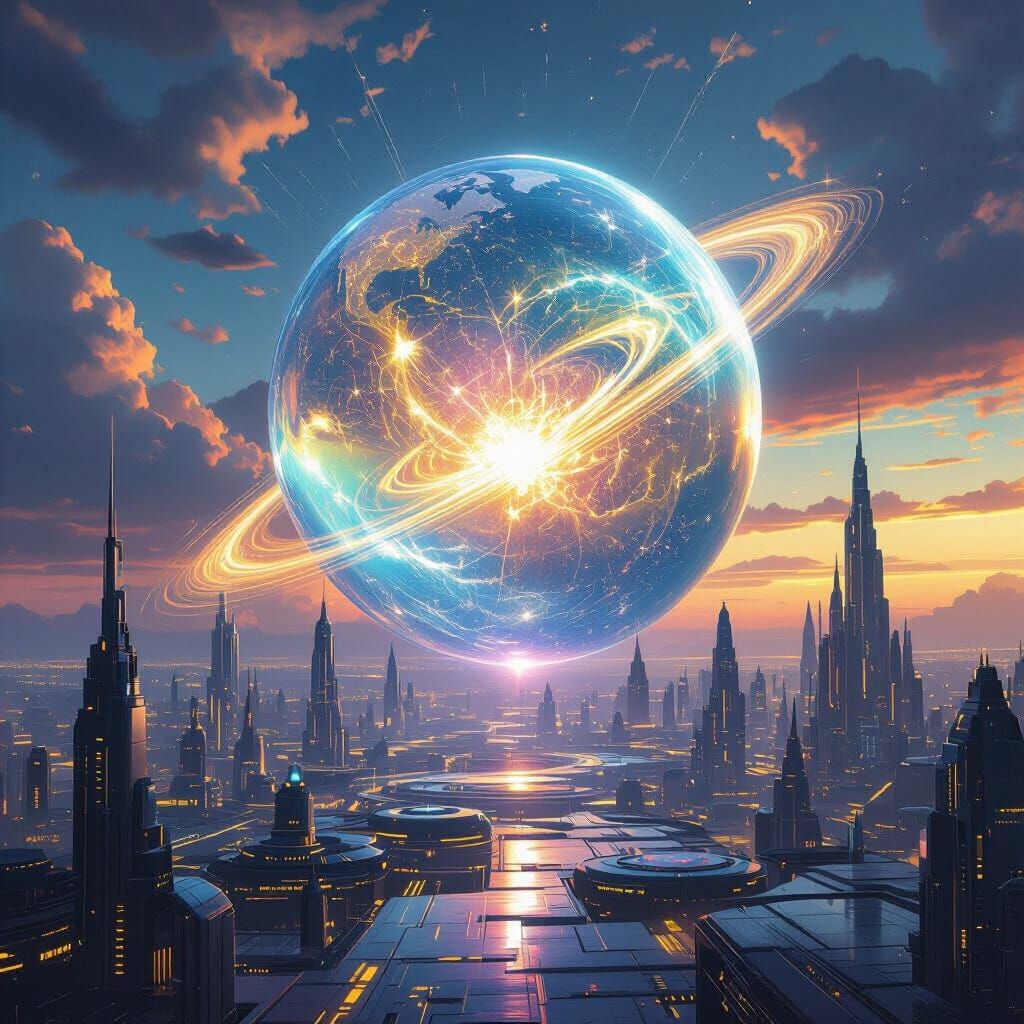 Futuristic City Powered by Giant Energy Crystal