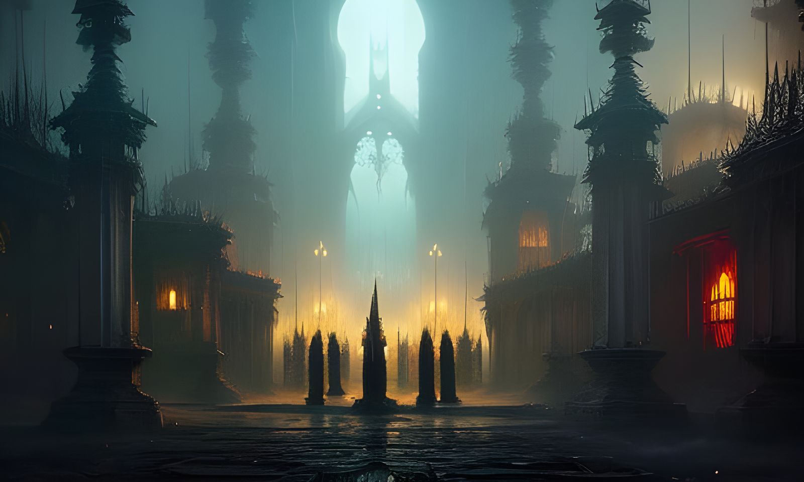 Haunted Garden Townsquare: Mythological Digital Painting