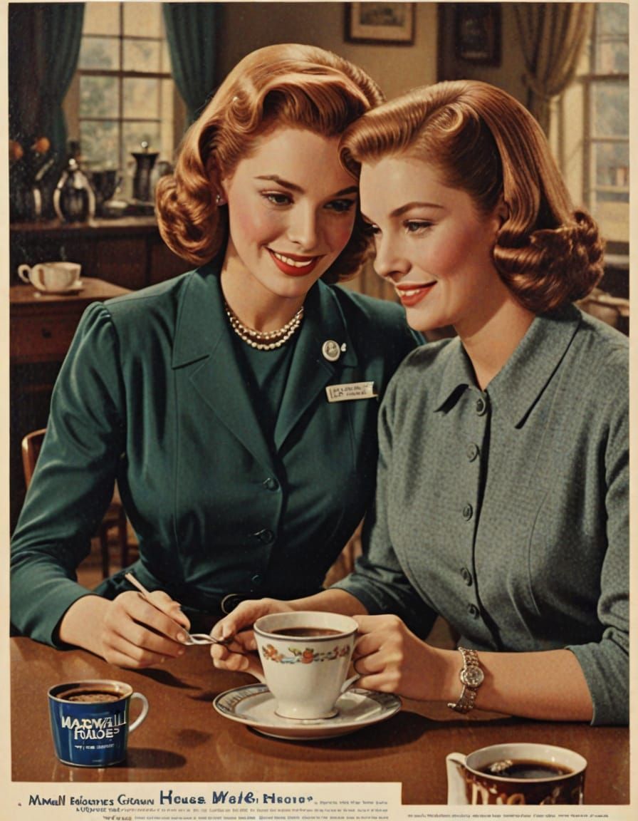 Vintage Women Enjoying Maxwell House Coffee in 1950s Setting