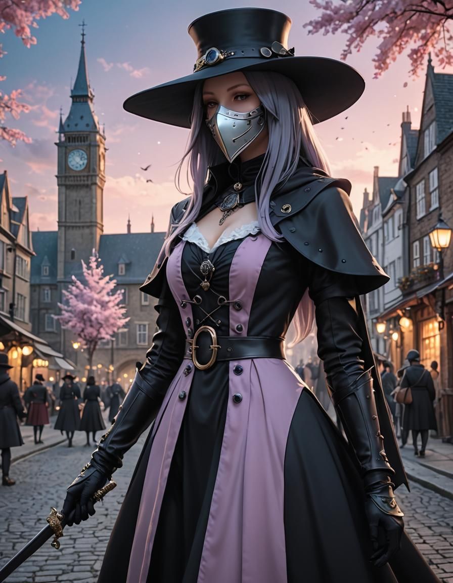Pastel Goth Plague Doctor in Medieval London