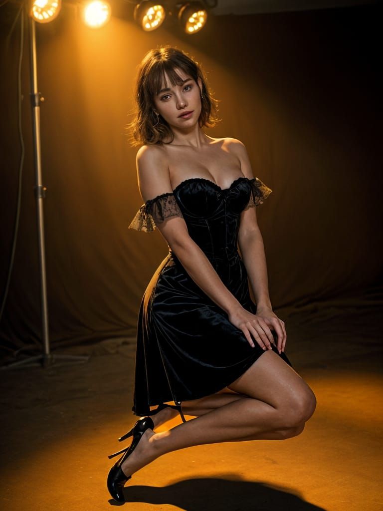 Model Backstage in Velvet Corset Dress: Anime Style