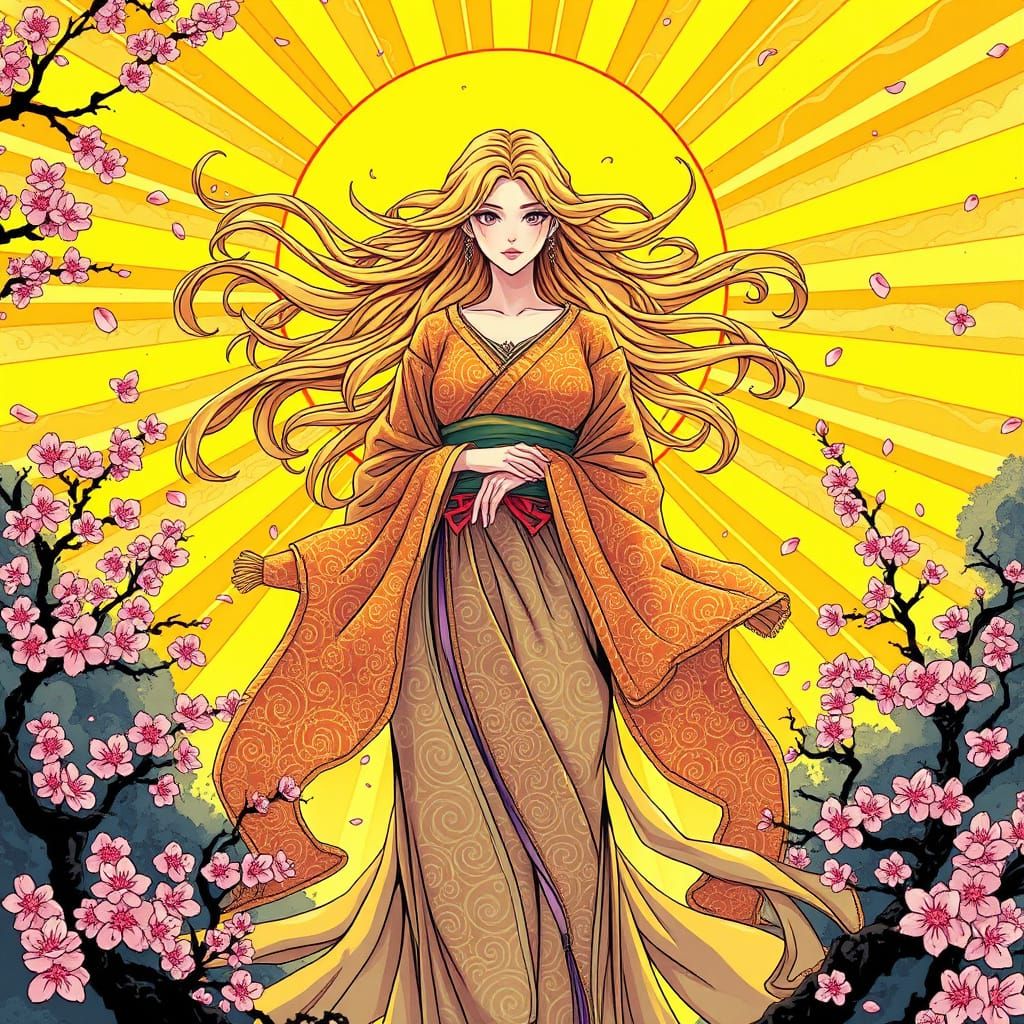 Majestic Sun Goddess in Vibrant Manga Style