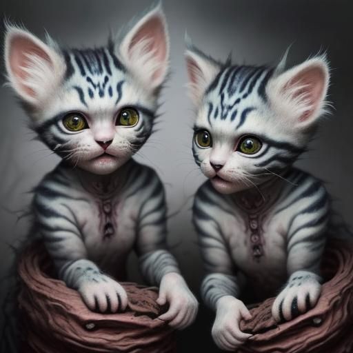 Unsettling Kittens: A Hyperdetailed and Sinister Composition