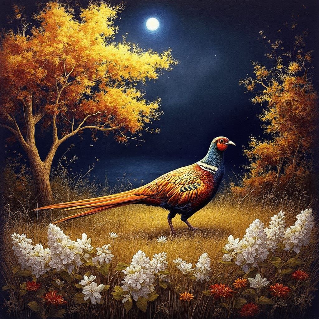 Golden Pheasant in Vibrant Autumn Twilight