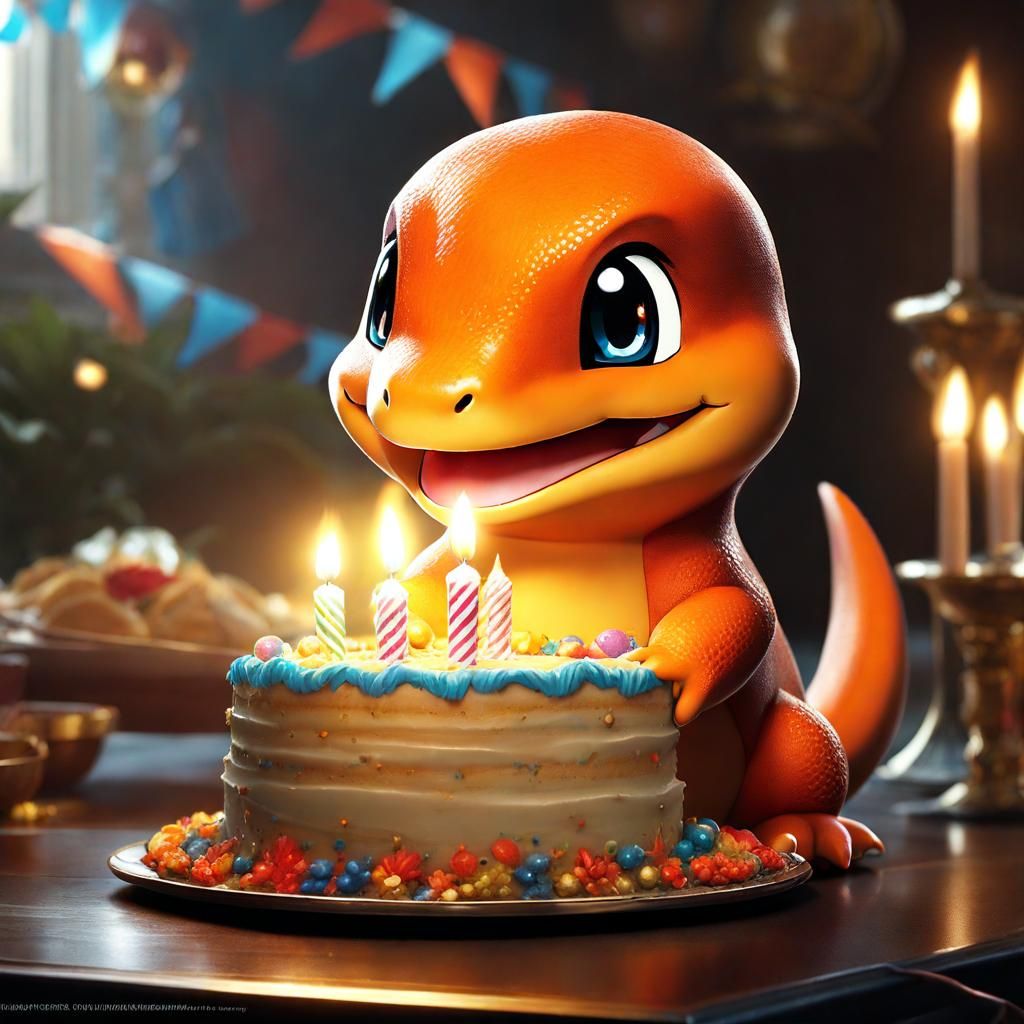 Adorable Charmander Celebrates Birthday in 3D Render
