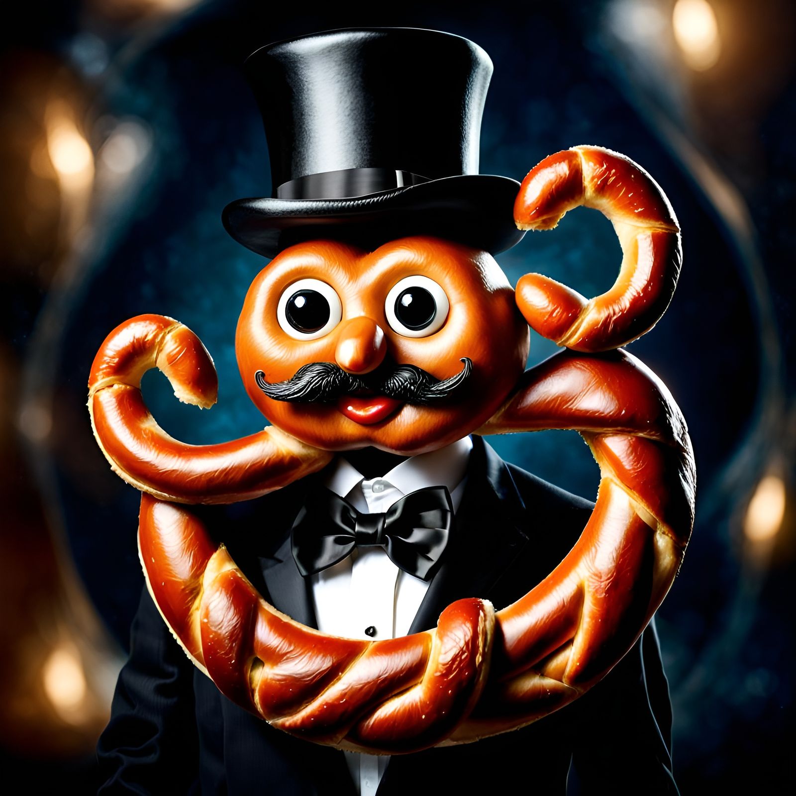 Anthropomorphic Pretzel Gentleman in Cosmic Space