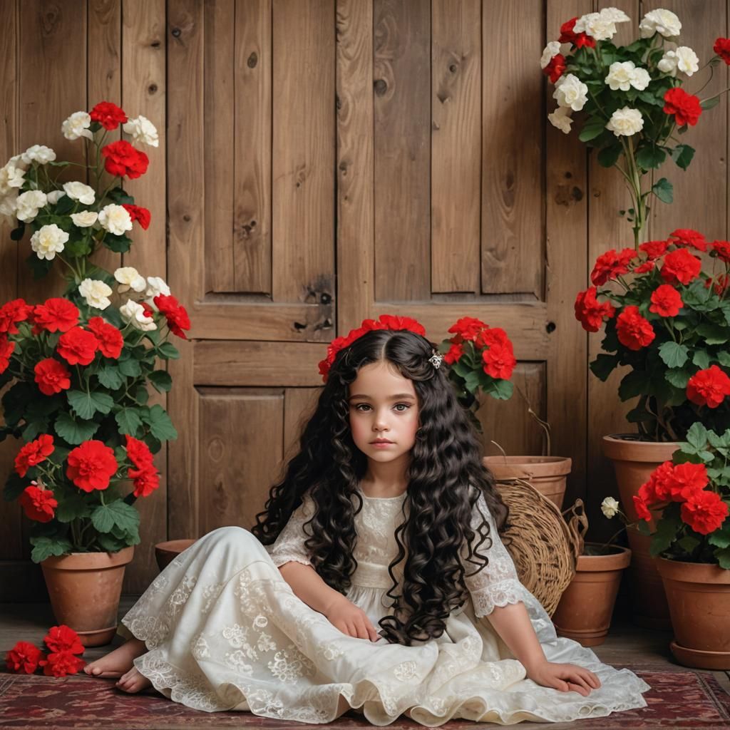 Girl in Ivory Gown with Red Geraniums