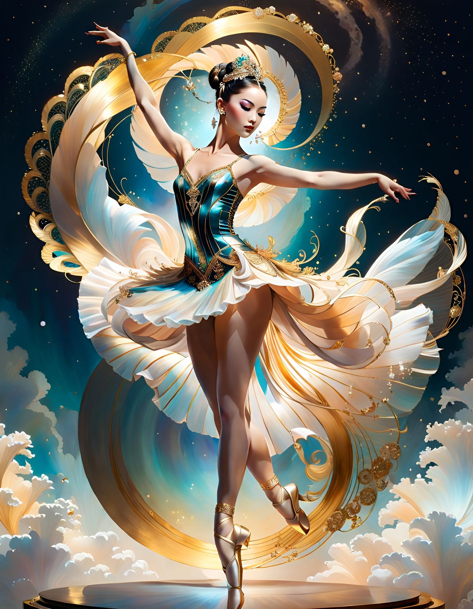 Ballerina Dancing: Art Deco Style with Gold and Crystal
