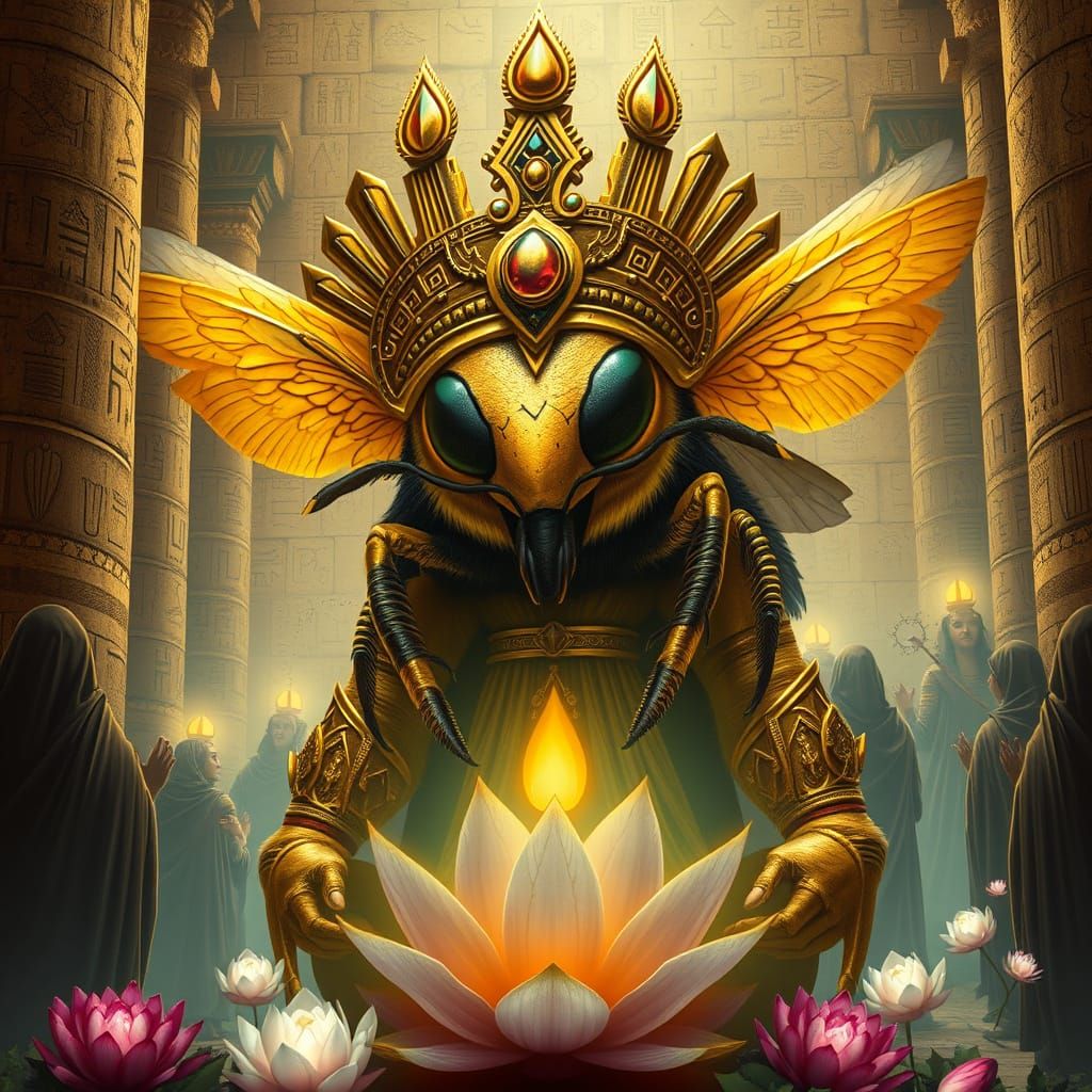 Golden Bumblebee Sleep Deity in Ancient Egyptian Temple