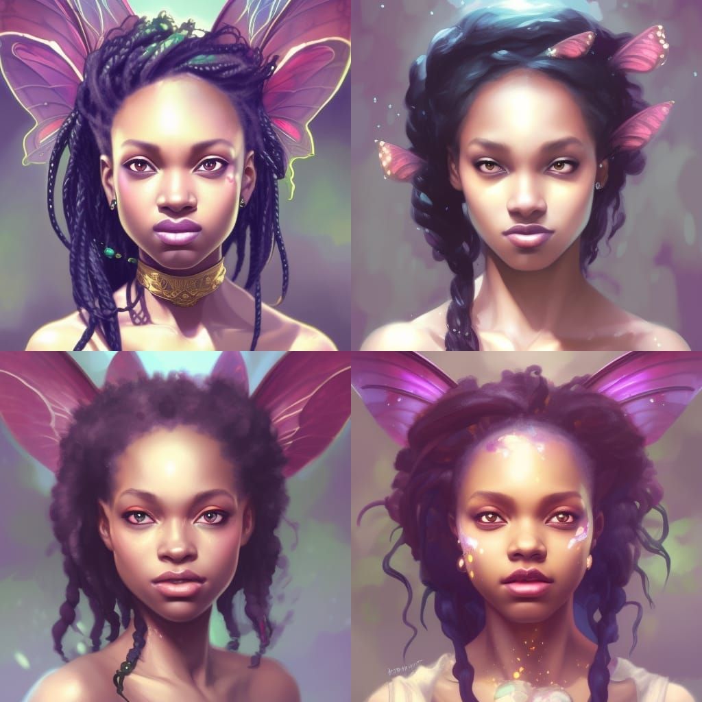 Black Fairy Portrait in Fairycore Style