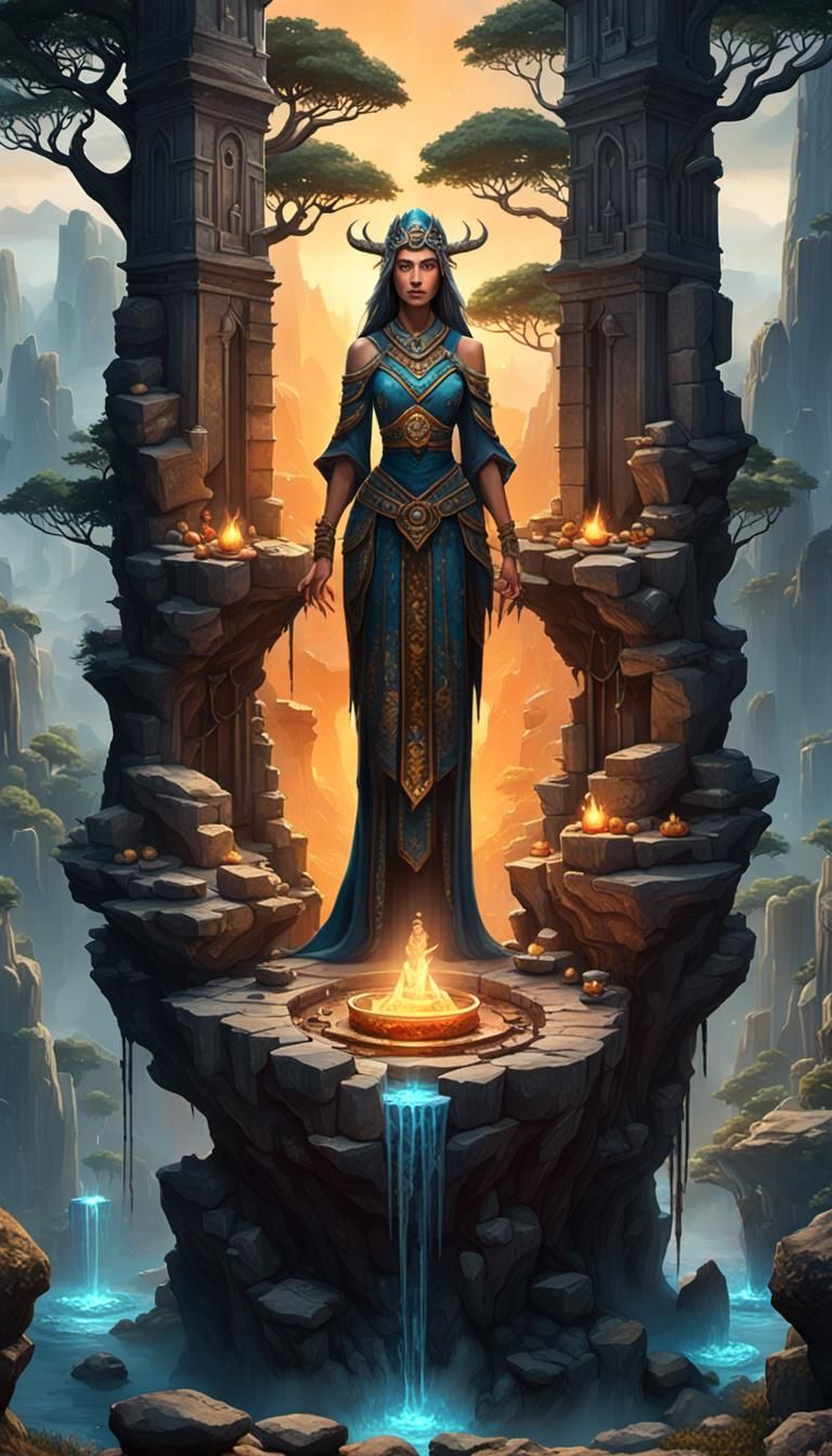 Prehistoric Sorceress Ritual in a Stone Citadel