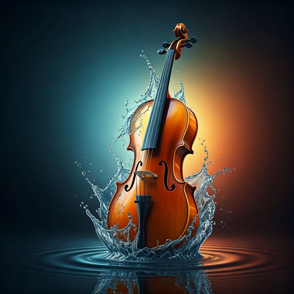 Violin Formed From Rippling Water Waves