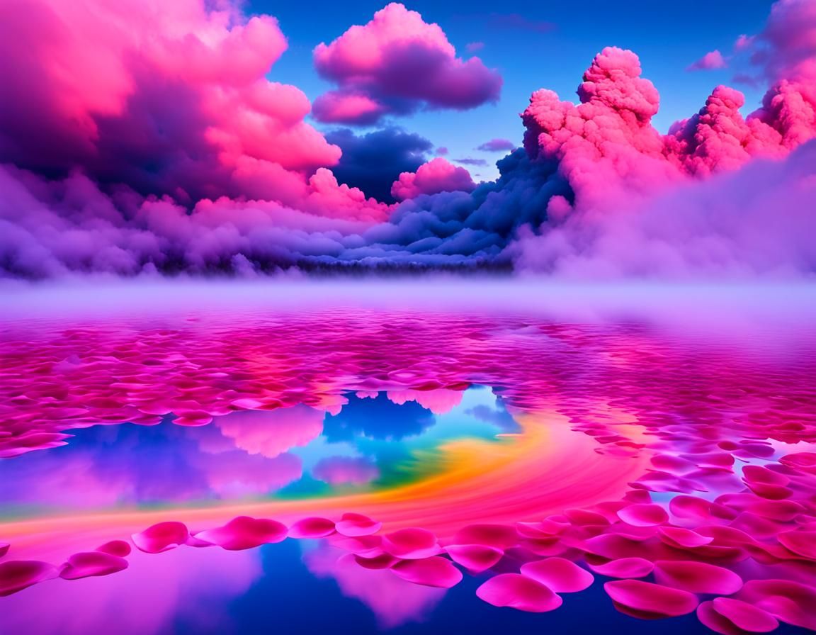 Surreal Lake of Vibrating Rose Petal Fluids