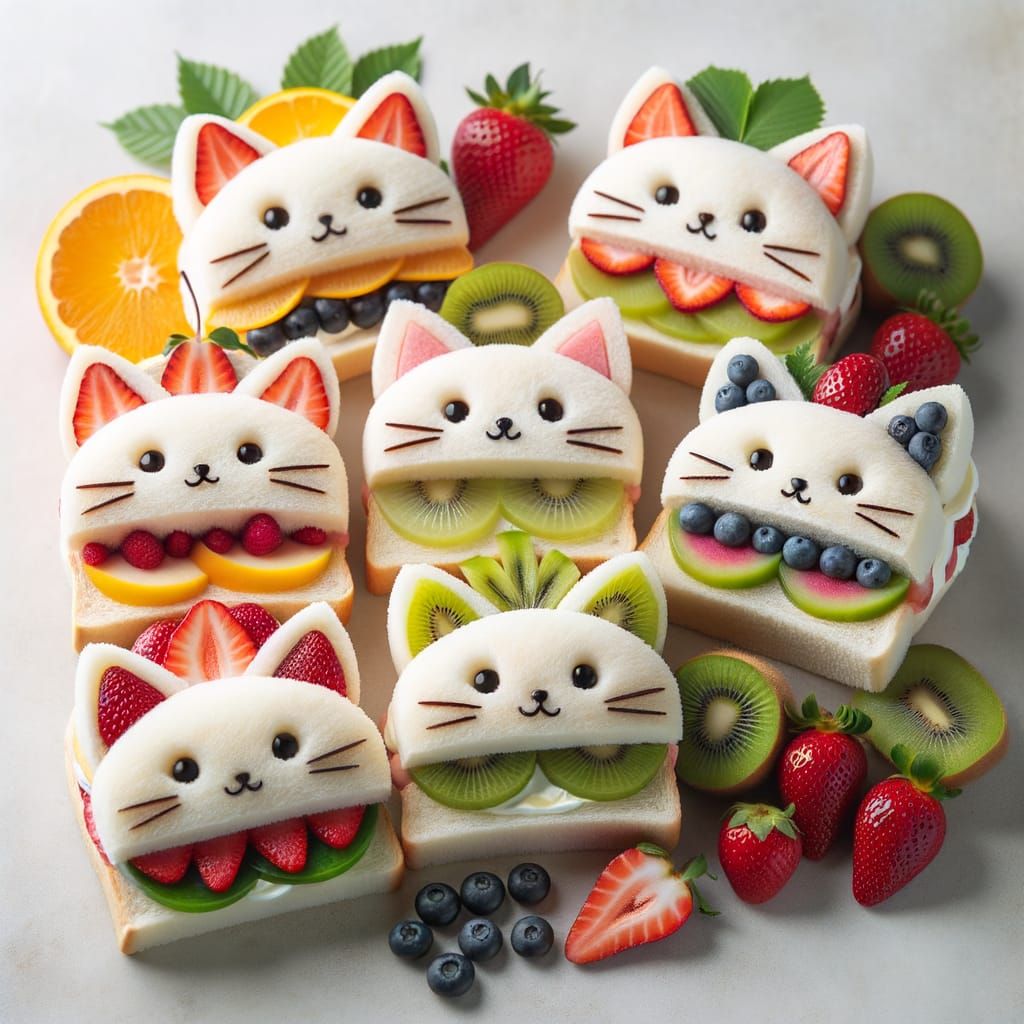 Cat-Themed Fruit Sandwiches in Japanese Style