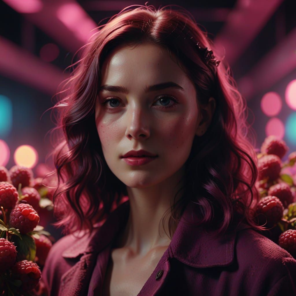 Raspberry Woman Portrait in Vibrant Studio Lighting