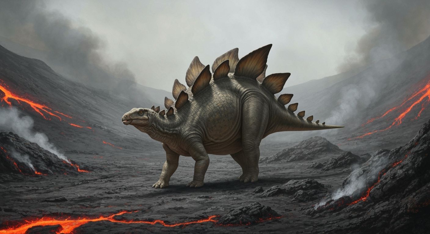 Stegosaurus in Volcanic Landscape: Classic Paleoart Style