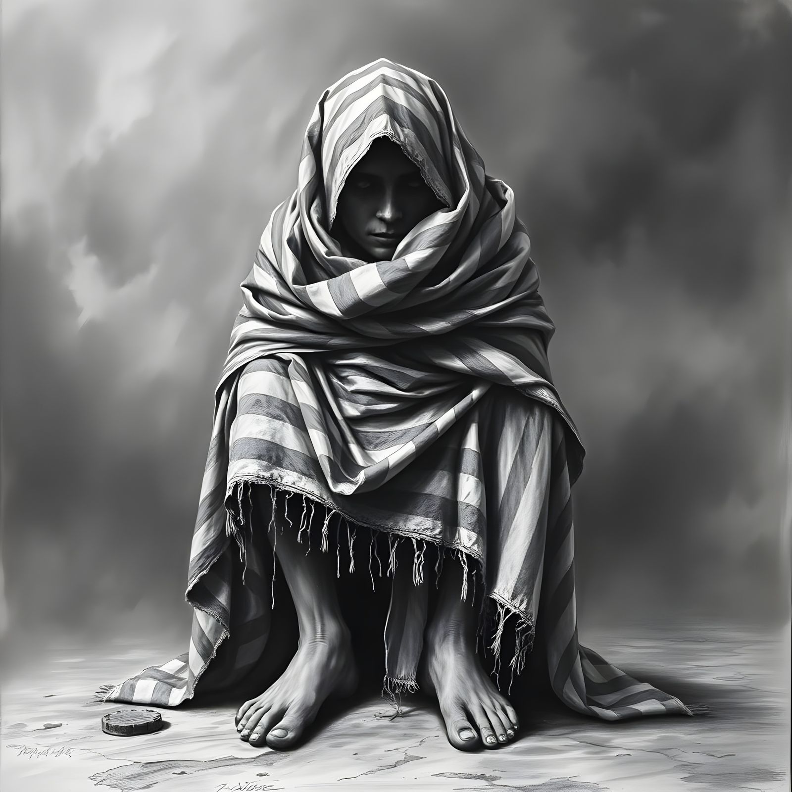 Hyperdetailed Charcoal Drawing of a Person Struggling with S...