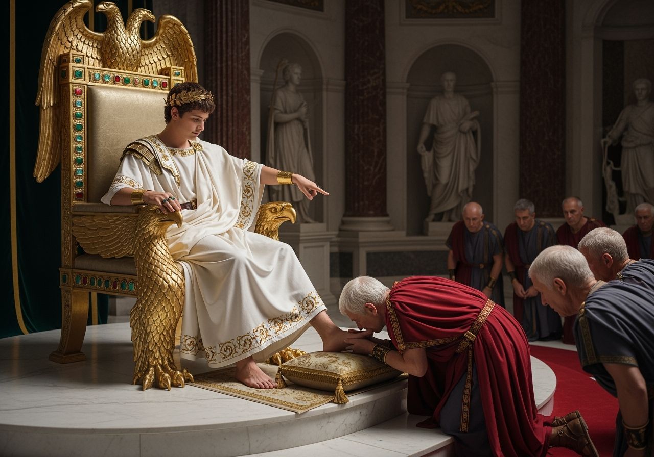 Emperor Nero on Opulent Throne in Roman Grandeur