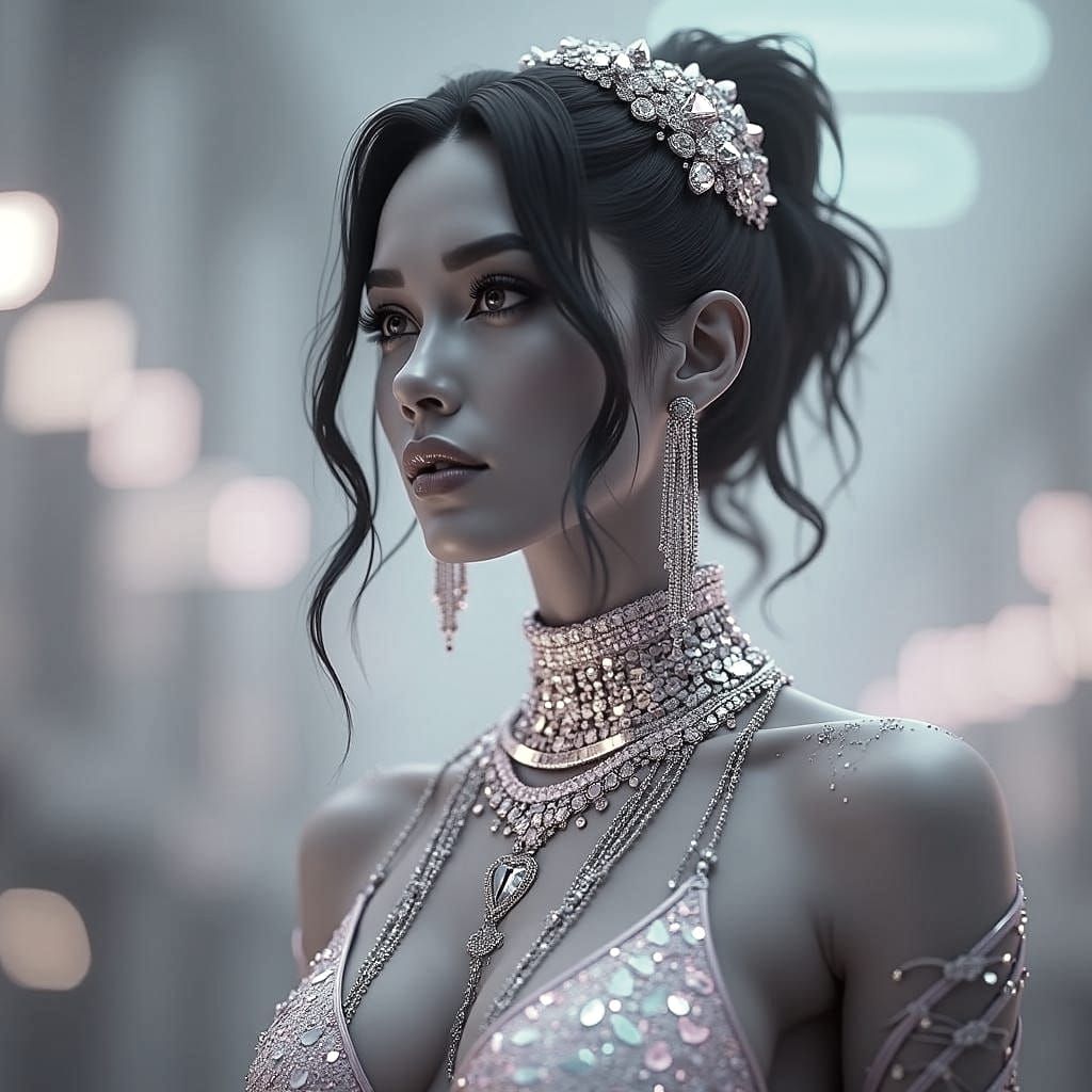 Colorful Portrait of Woman in Detailed Fantasy Art Style