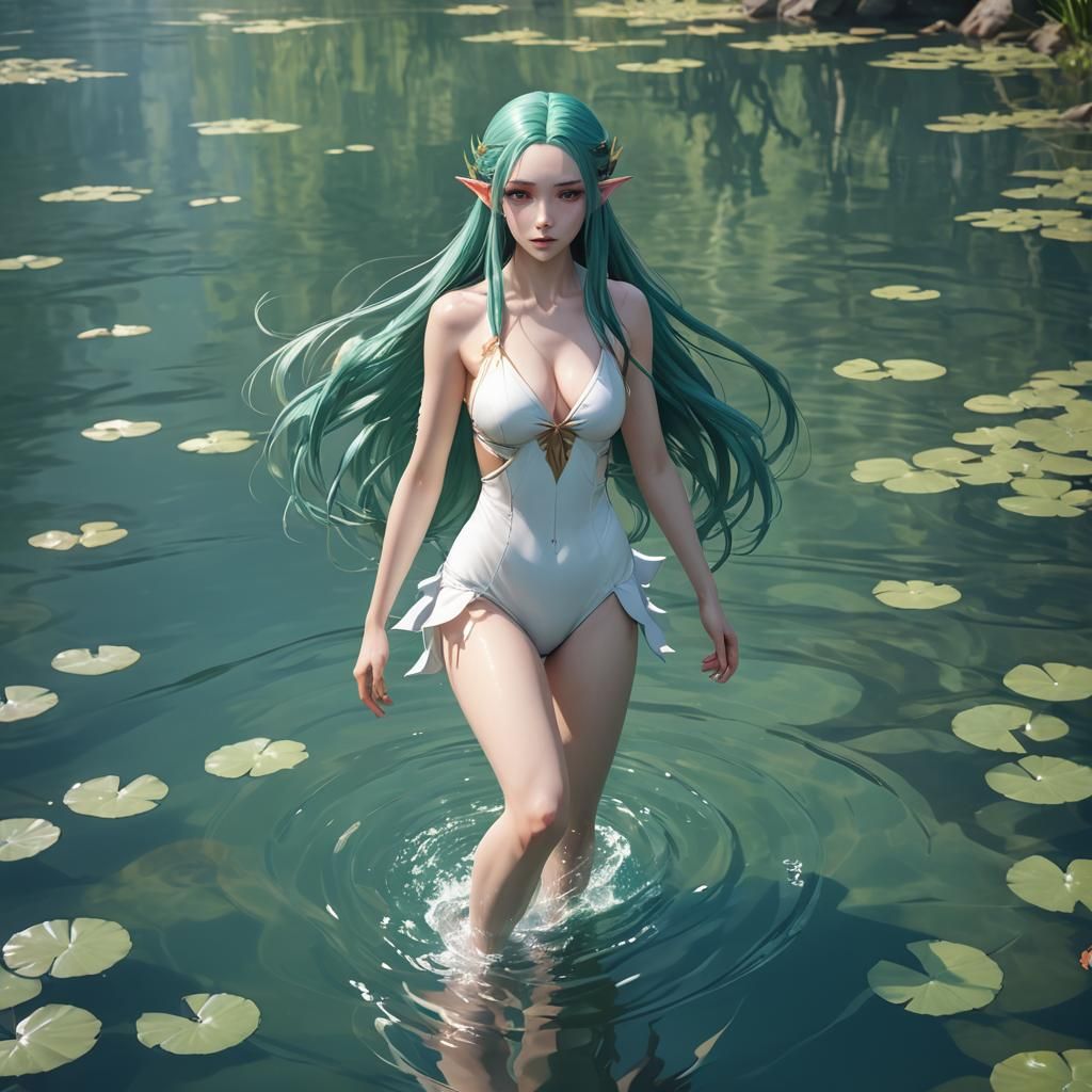 Young Elf Girl Swimming: 3D Anime Art