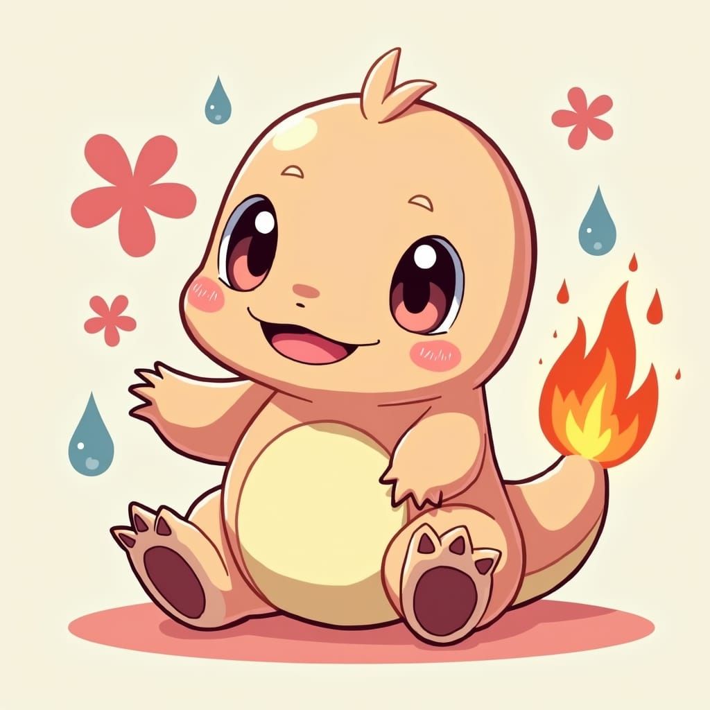 Pastel Charmander in Chibi Style with Cherry Blossoms