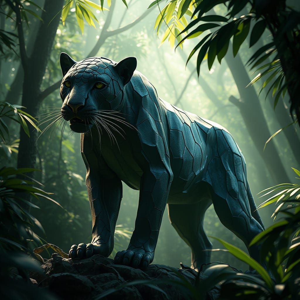 Futuristic Panther Silhouette in Jungle Environment