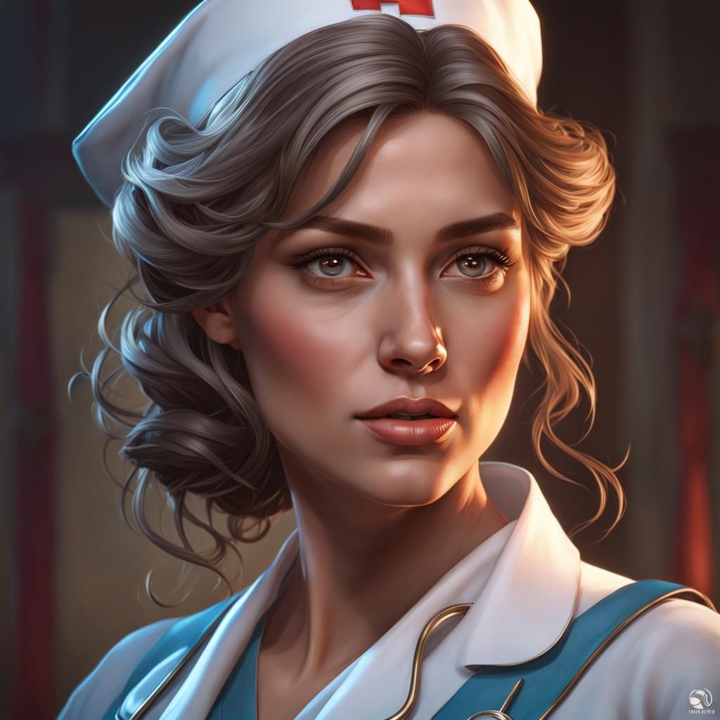 Beautiful Nurse Portrait in Hyperdetailed Style