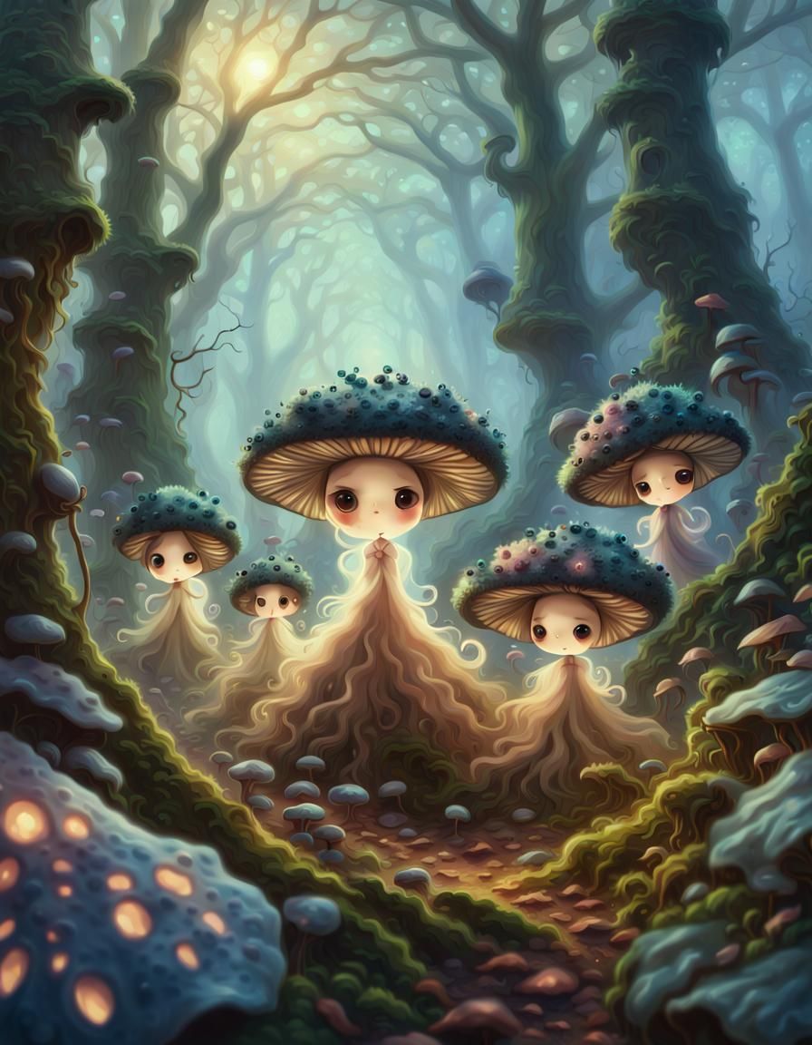 Fungus People in Enchanted Forest, Hyperdetailed Portrait