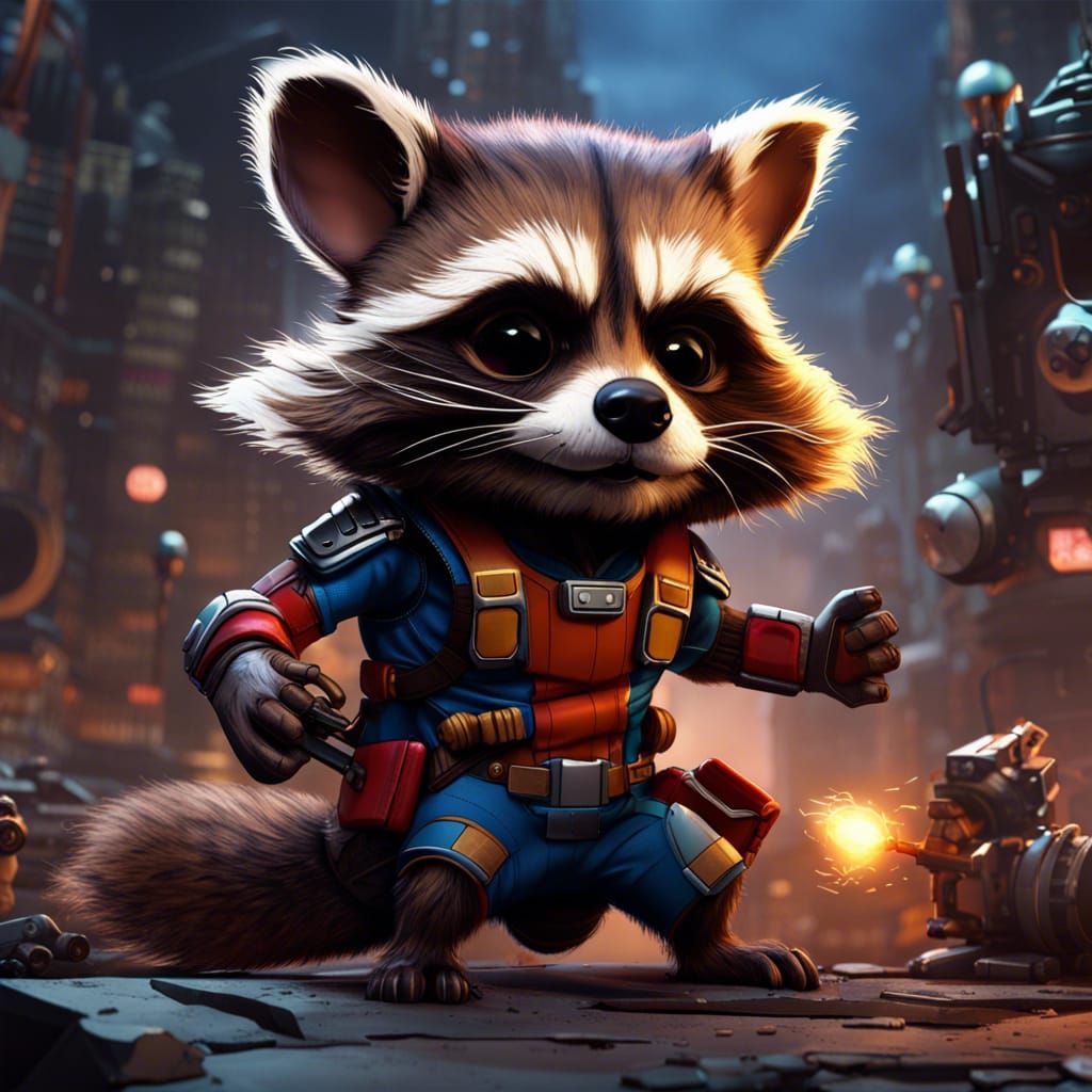 Marvel Rocket Raccoon Cute Digital Painting