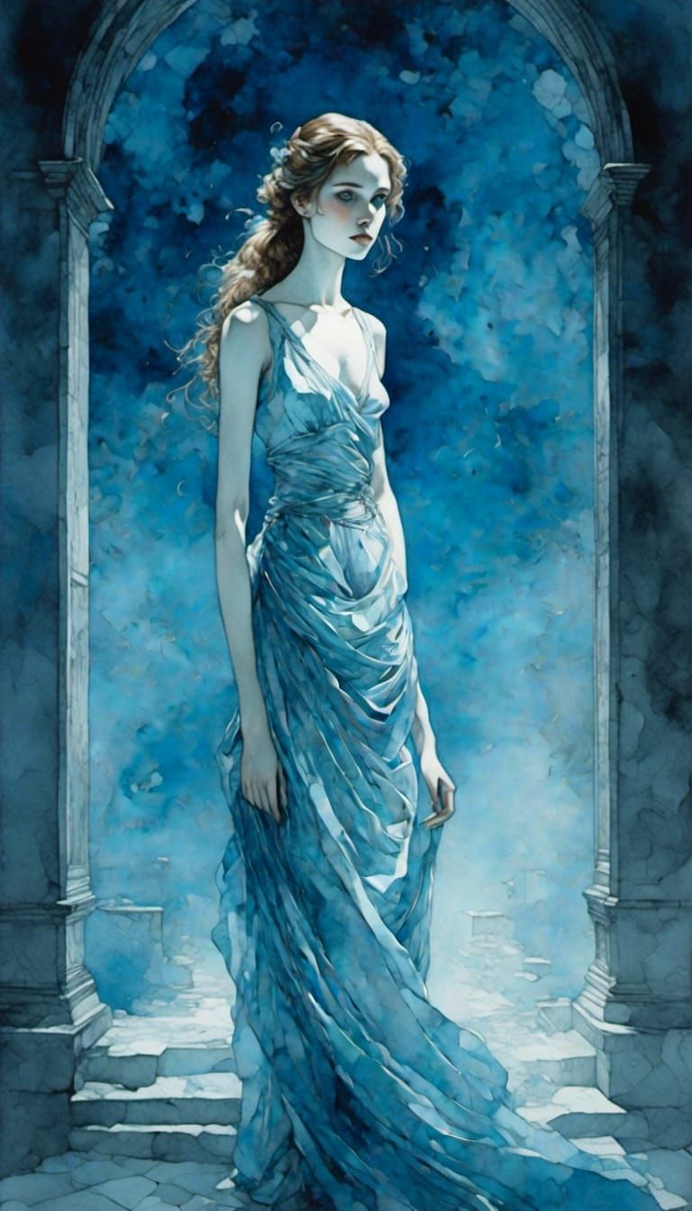 Watercolor Portrait of a Beautiful Woman with Glowing Eyes