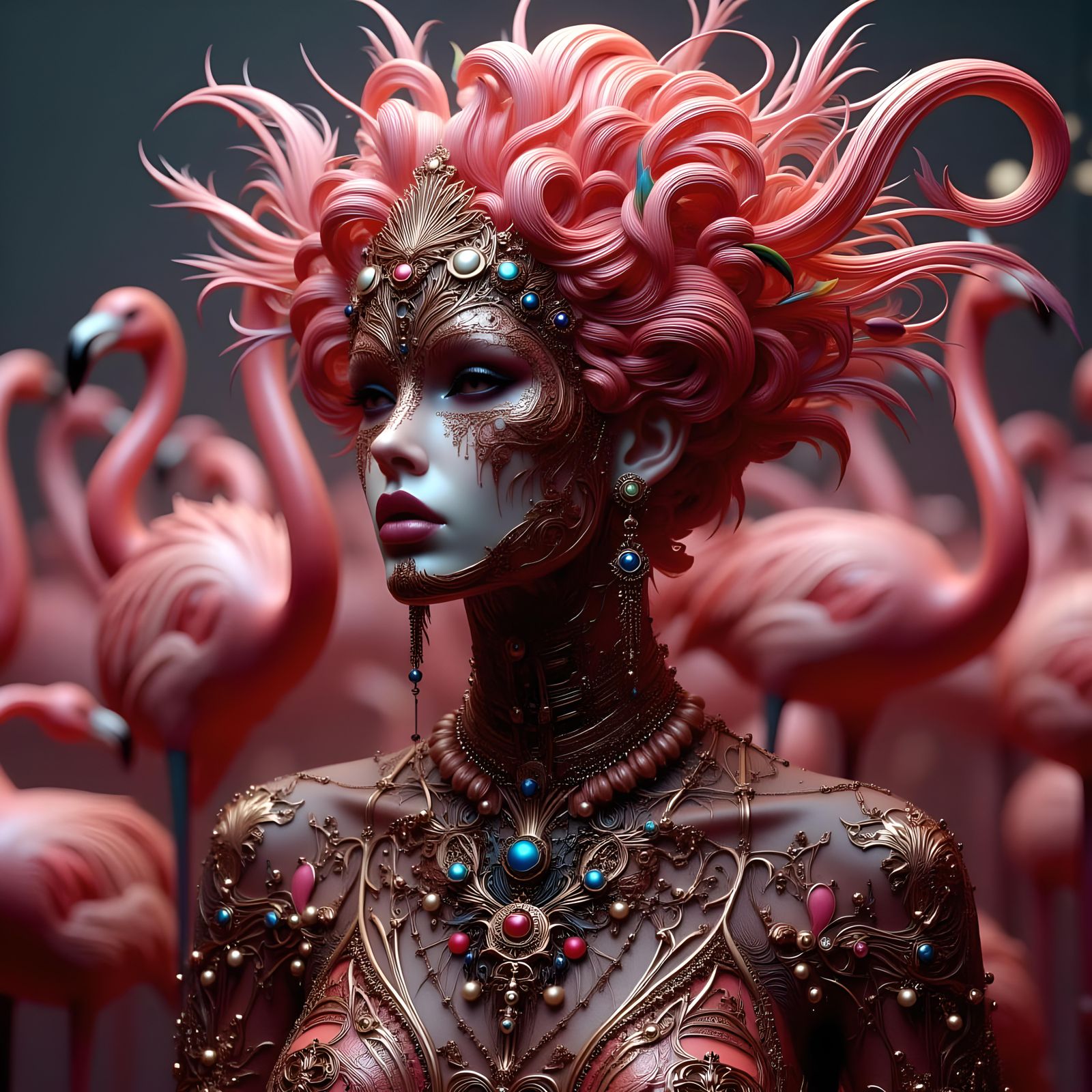 A Lady with her flamingos