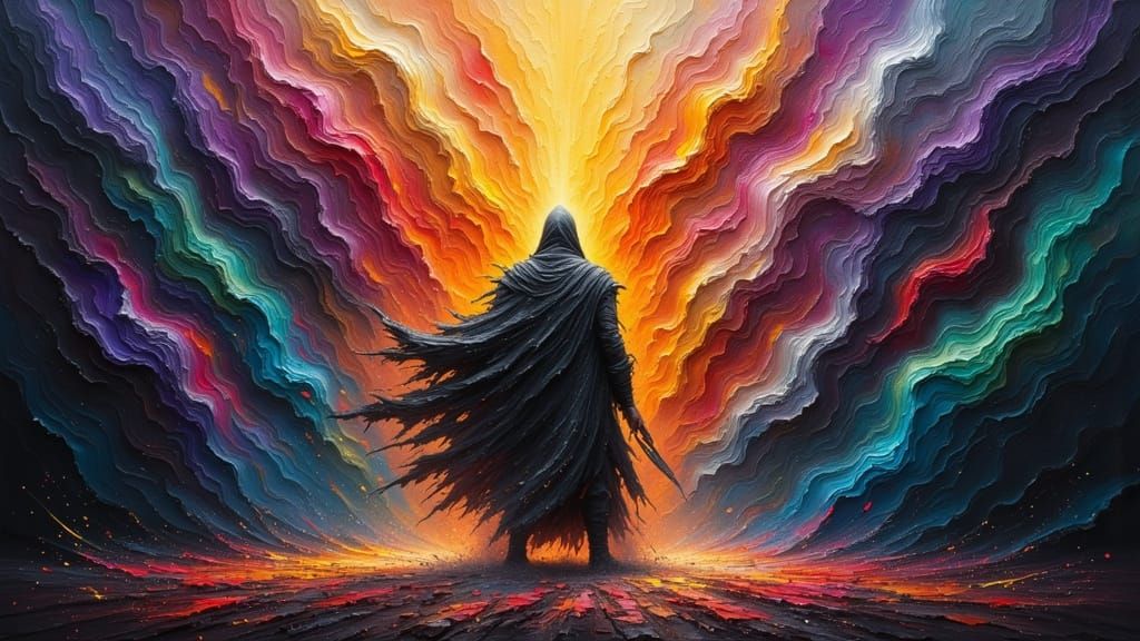 Mythical Warrior in Textured Impasto Acrylic Painting