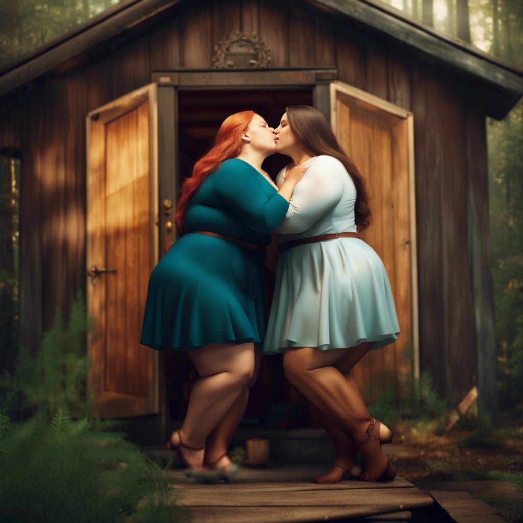 Intimate Cabin Scene of Two Women Kissing