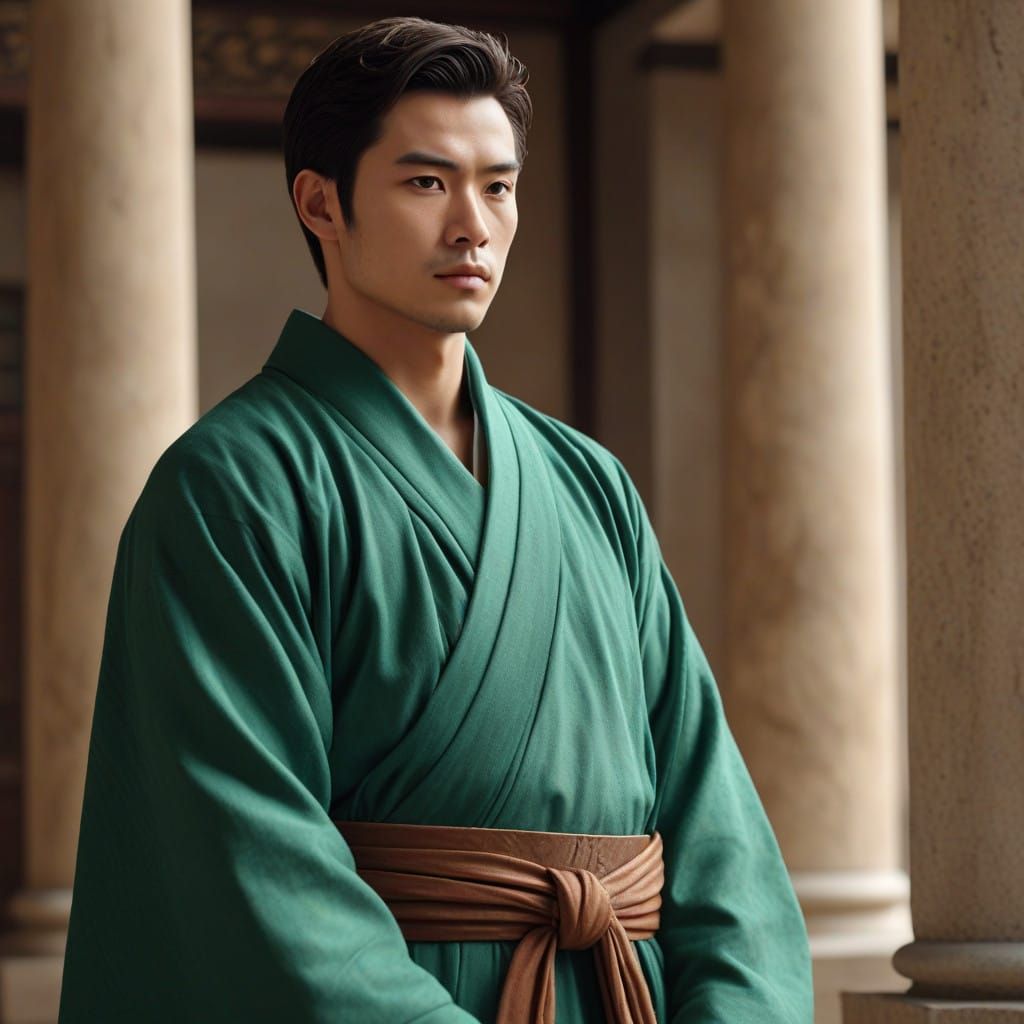 Man in Elegant East Asian-Inspired Robe