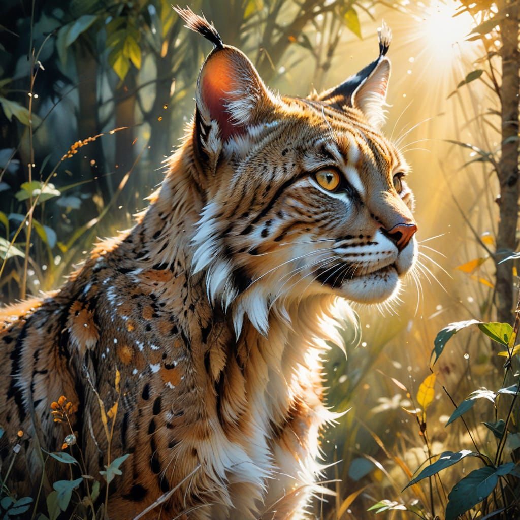 Wild Bobcat in Sun-Dappled Forest