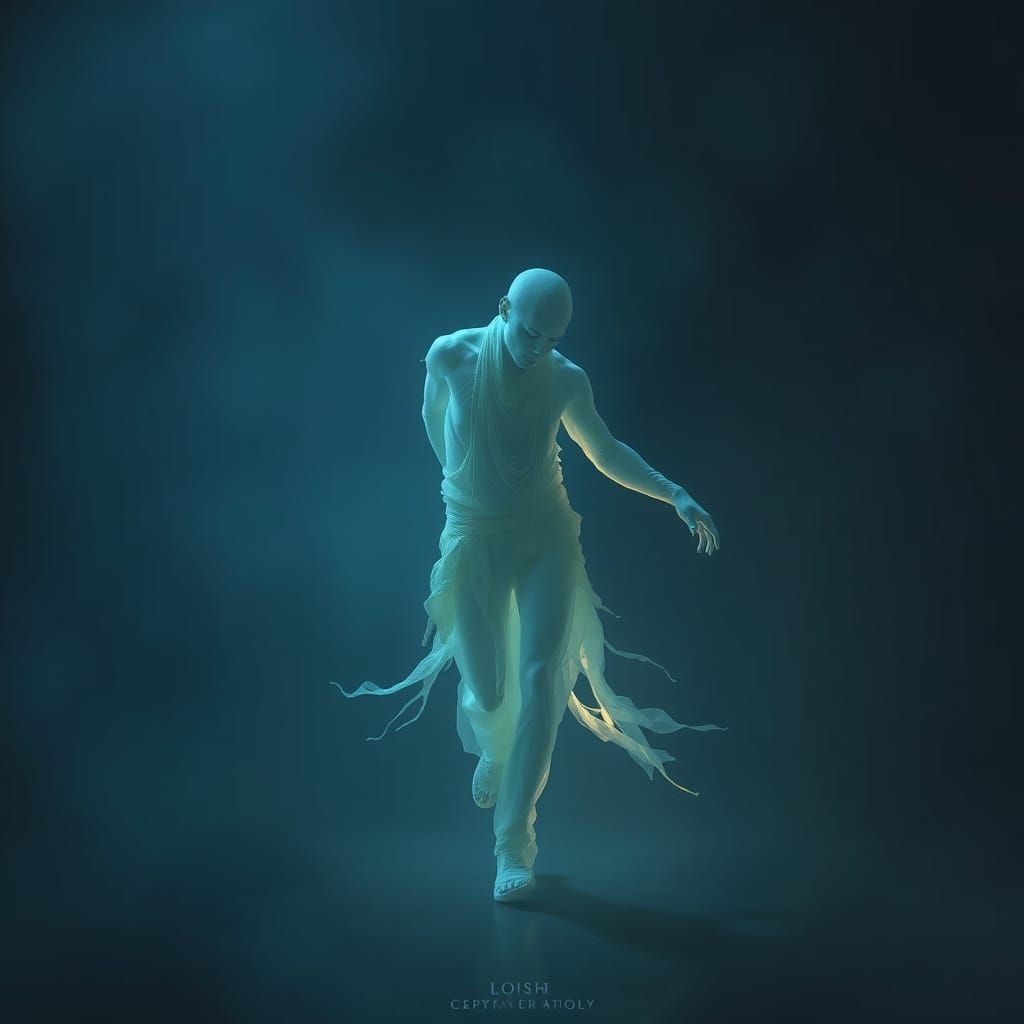 Ethereal Ghost Dancing in Misty Atmosphere