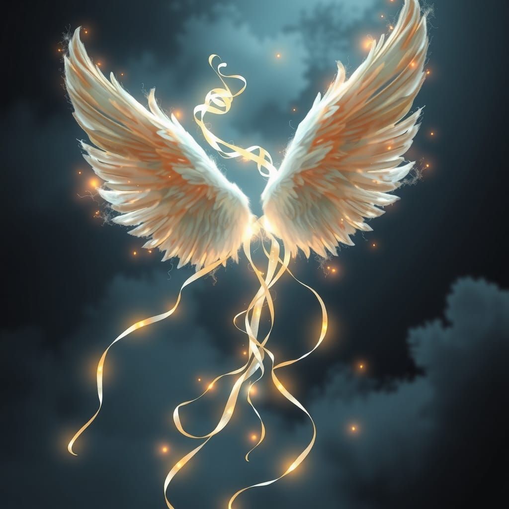 Photorealistic angel Light tendrils wings.