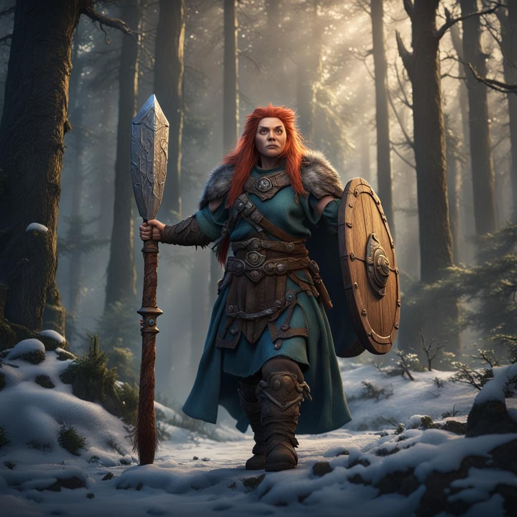 Female Dwarf Druid in Forest, Detailed Matte Painting