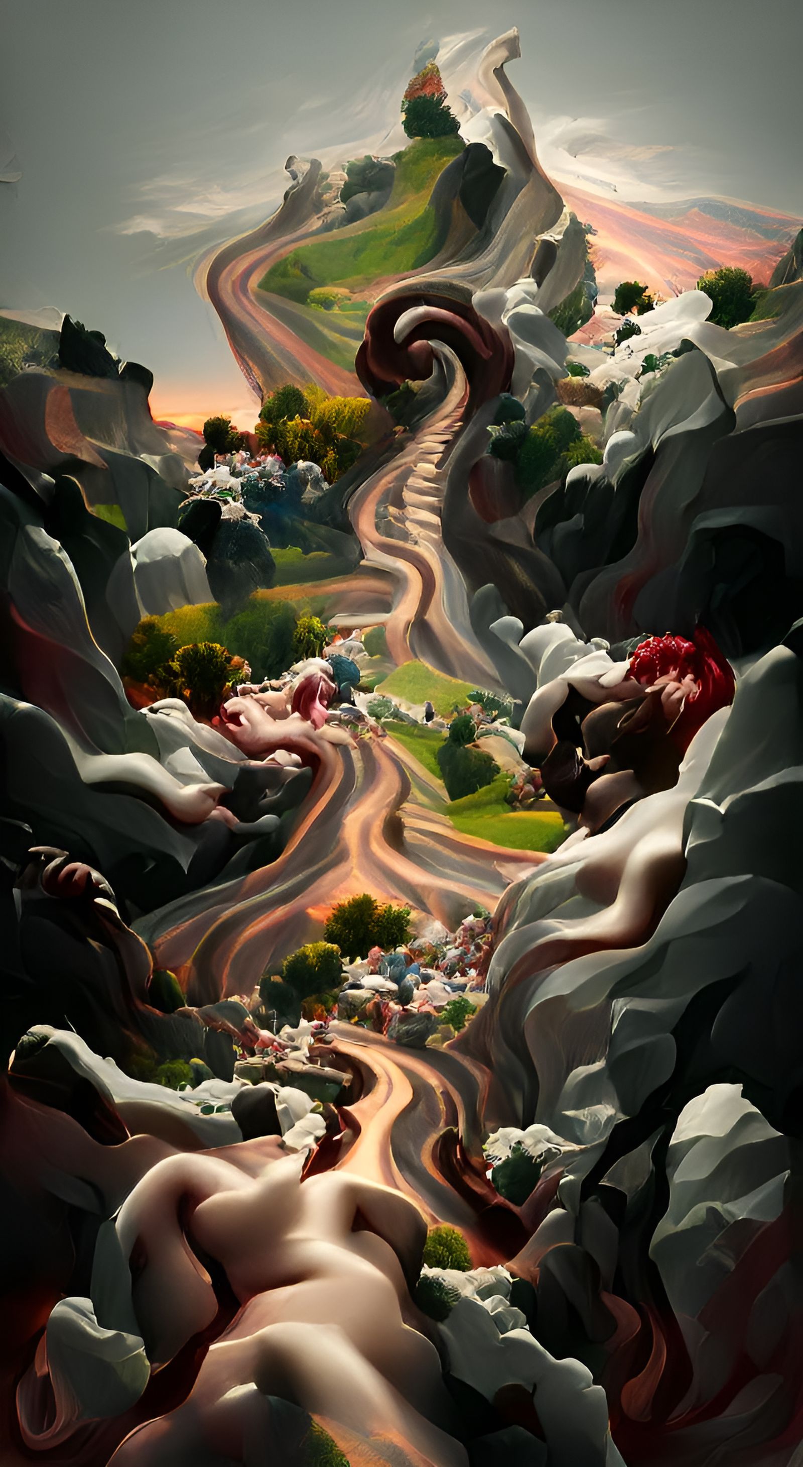 Winding Road Through Surreal Colorful Badlands