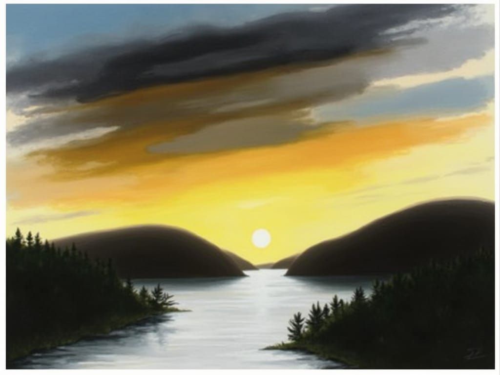 Golden Lit Landscape Painting in Impressionist Style